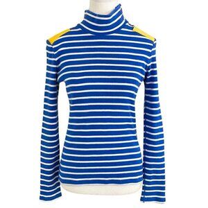 JC DE CASTELBAJAC LONG SLEEVE BLUE WHITE STRIPED TOP WITH YELLOW PATCH - XS